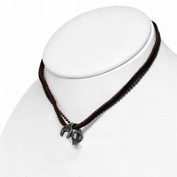 Alliage de mode bi-ton clé à spirale clé outil charm boule militaire lien chaîne brun collier en cuir véritable