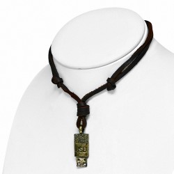 Alliage de mode alliage 2-ton charm de lecteur flash USB réglable brun véritable collier en cuir