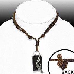 Alliage de mode alliage 3 tons pistolet sport breloque réglable collier en cuir véritable brun