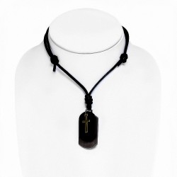 Alliage de mode alliage 3 tons marron croix charm réglable noir collier en cuir véritable