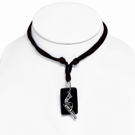 Alliage de mode alliage 3 tons pistolet sport tag charm ajustable marron véritable collier en cuir