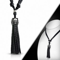 Collier de motard en cuir noir ajustable avec breloques fantaisie 2 tons en alliage de mode