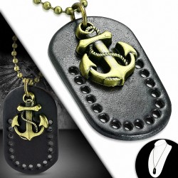 Collier en alliage de mode 2-ton marine ancre marine en cuir noir charm militaire boule lien chaîne Biker