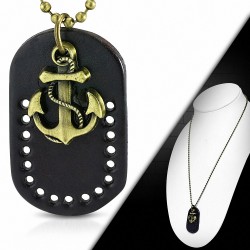 Collier en alliage de mode 2-ton marine ancre marine en cuir noir charm militaire boule lien chaîne Biker