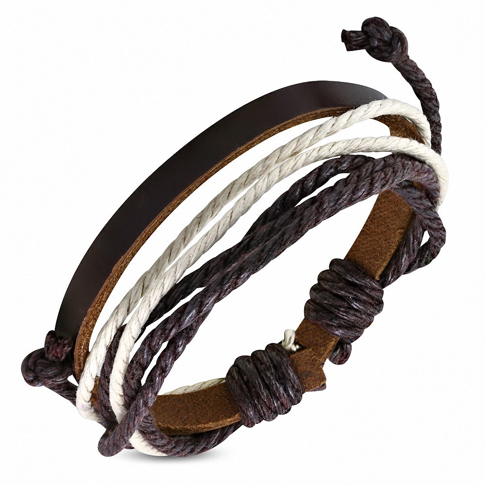 Bracelet en cuir marron ajustable multi cordes à la mode