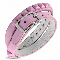 Bracelet en cuir rose avec boucle de ceinture à boucle double en cuir rose carrée