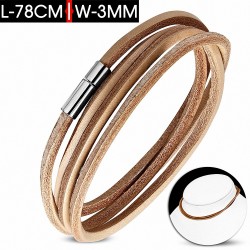 78cm x 3mm | Tour de cou / bracelet en cuir marron à la mode multi-tours
