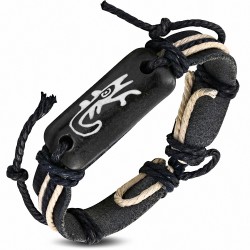 Bracelet montre de style lézard porte-bonheur en spirale noire et cuir noir