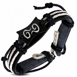 Bracelet fantaisie style représentant une corde à la mode en cuir noir et os spirale