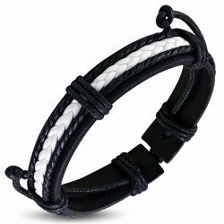 Bracelet réglable en cuir noir et blanc tressé à la mode en corde - FBK417