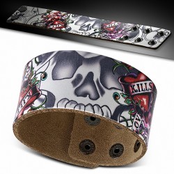 Bracelet en cuir à la mode Snap Biker  Skull Kills Love lentement conception de peinture de coeur - BHY054