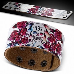 Bracelet motard en cuir à la mode avec  Skull Rose Paint Design - BHY050
