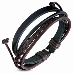 Bracelet ajustable en cuir noir tressé à la mode et à la corde - FBK524