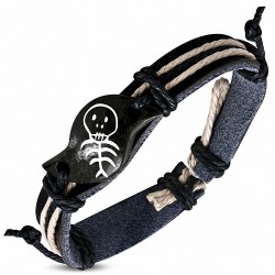 Bracelet de montre de style Fashion corde en cuir noir et crâne d'os