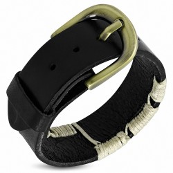 Bracelet en cuir noir multi-boucle avec boucle de ceinture