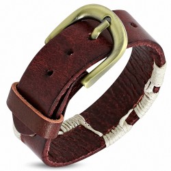 Bracelet en cuir véritable rouge multi-boucle avec boucle de ceinture