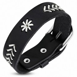 Bracelet avec boucle de ceinture en cuir véritable avec corde en cuir noir
