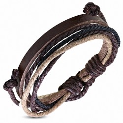 Bracelet ajustable en cuir marron avec cordon multicolore à la mode - FWL150