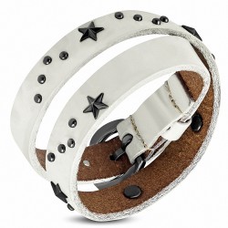 Bracelet en cuir véritable double tour avec boucle de ceinture en étoile blanche