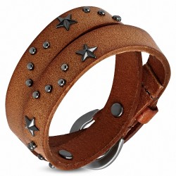 Bracelet en cuir marron véritable avec double boucle de boucle de ceinture