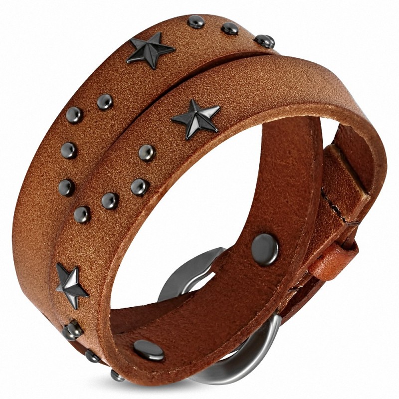 Bracelet en cuir marron véritable avec double boucle de boucle de ceinture