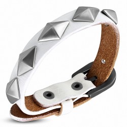 Bracelet en cuir blanc véritable en forme de losange avec boucle de ceinture - BBL379