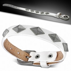 Bracelet en cuir blanc véritable en forme de losange avec boucle de ceinture - BBL384