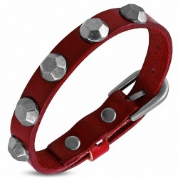 Bracelet à boucle hexagonale en cuir rouge véritable