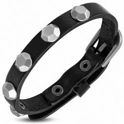 Bracelet en cuir noir avec boucle hexagonale et clous