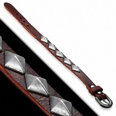 Bracelet en cuir véritable avec boucle de ceinture en forme de diamant
