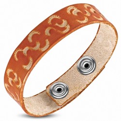 Bracelet pression véritable en cuir orange gravé