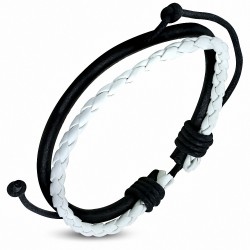 Bracelet en cuir blanc et noir ajustable à double lanière en corde tressée