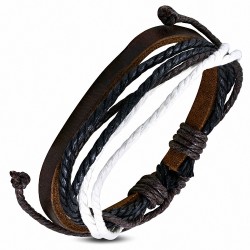 Bracelet ajustable en cuir marron cordon multicolore