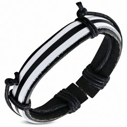 Bracelet ajustable en cuir noir et blanc avec cordon de style