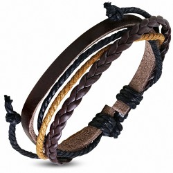Bracelet réglable en cuir marron tressé triple à la mode - Bracelet tressé