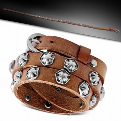 Bracelet en cuir marron véritable avec maltais et boucle de ceinture à boucles multiples