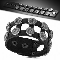 Bracelet en véritable Cuir Noir Croissant Clé / Outil Clé Cercle Rond
