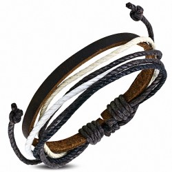 Bracelet ajustable en cuir marron cordon multicolore à la mode