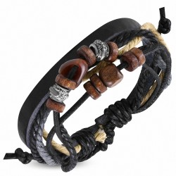 Bracelet réglable en cuir noir de Karma perles cordon multicolore à la mode