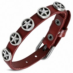 Bracelet boucle de ceinture en cuir rouge avec cercle étoilé