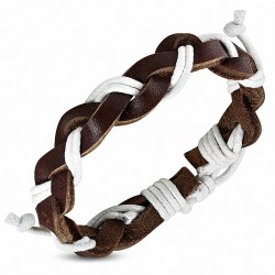 Bracelet réglable en cuir marron tressé à la mode et à cordes multiples