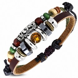 Bracelet ajustable en cuir avec perle de Bali et tourbière à la mode avec zircons cubiques