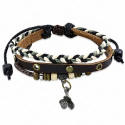 Bracelet en cuir marron ajustable avec bretelles fantaisie tressé en forme de corde triple multi avec ganse