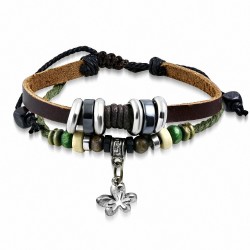 Bracelet fantaisie en cuir marron avec breloque perle en bois de clé de clé grecque en forme de serre-câble