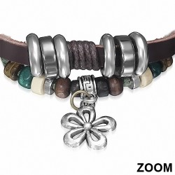 Bracelet fantaisie en cuir marron avec breloque perle en bois de clé de clé grecque en forme de serre-câble