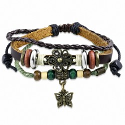 Bracelet triple en cuir tressé à la mode en forme de galon tressé à la perle de Bali avec amour