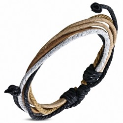 Bracelet ajustable  cuir marron avec cordon multicolore à la mode