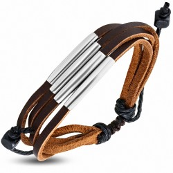 Bracelet en cuir marron réglable multi-rangs avec corde