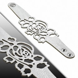 Bracelet pression en cuir rose véritable avec dentelle rose fleur