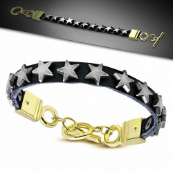 Bracelet à bascule en cuir noir avec étoiles